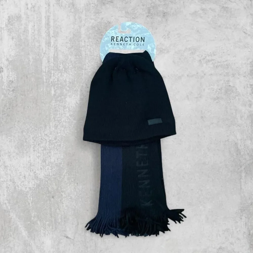 Reaction Kenneth Cole Men’s Beanie & Scarf Set Winter Knit Warm Cold Weather